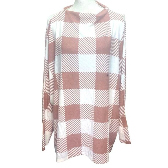 Maurice’s Wm’s Sz 2X Sylvan Pink Brown Plaid Funnel Neck Soft Tunic Top - Picture 1 of 6